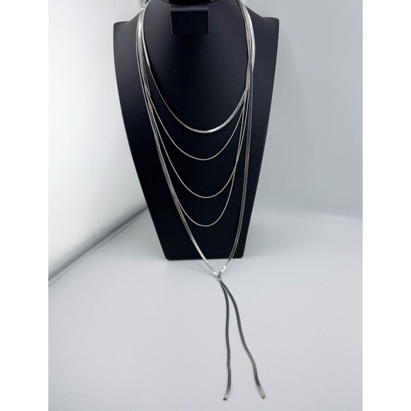 Vintage NY Layer Strand Necklace Silver Tone Glamour Disco Retro Statement - Picture 4 of 12